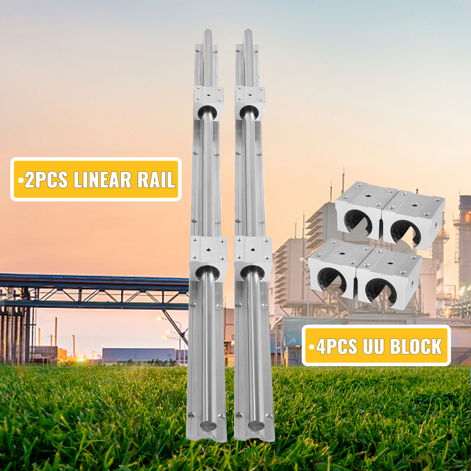 VEVOR Linear Rail 2 Set SBR 251100mm 2 Linear Rail Guide and 4 Square