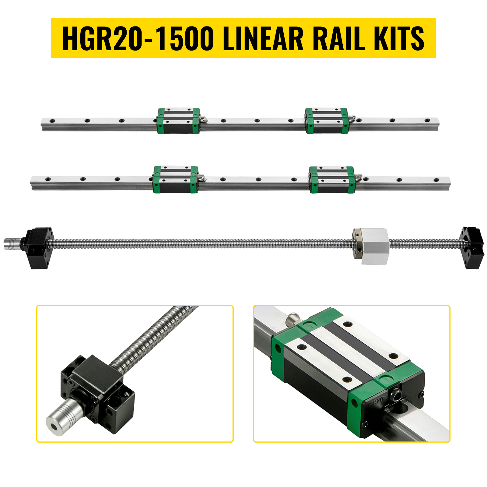 VEVOR Linear Guide Rail 2Pcs HGR20-1500mm Linear Slide Rail With 1Pcs ...