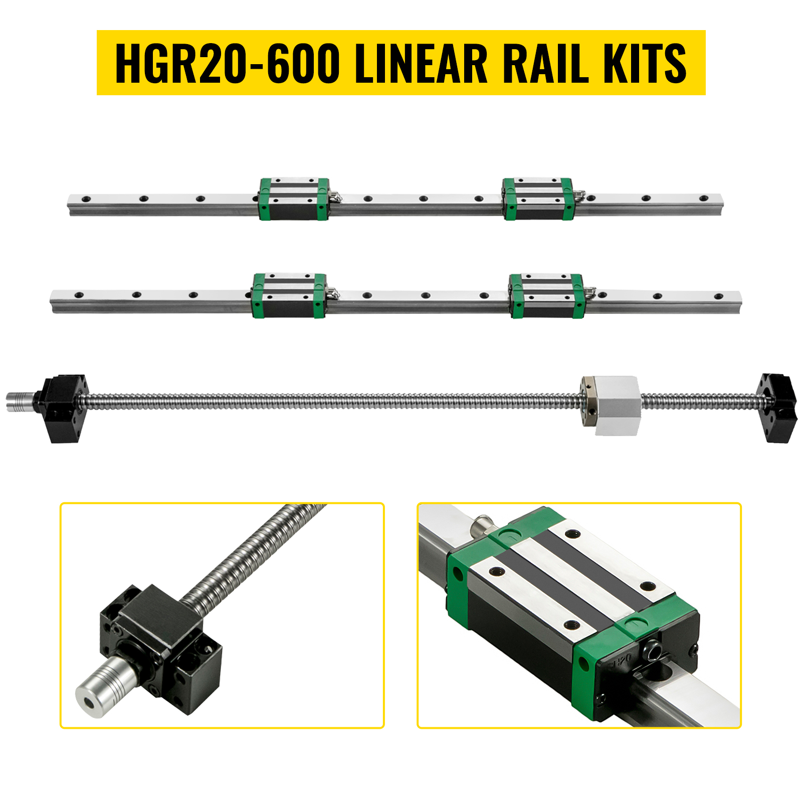 VEVOR Linear Guide Rail 2Pcs HGR20-600mm Linear Slide Rail with 1Pcs ...