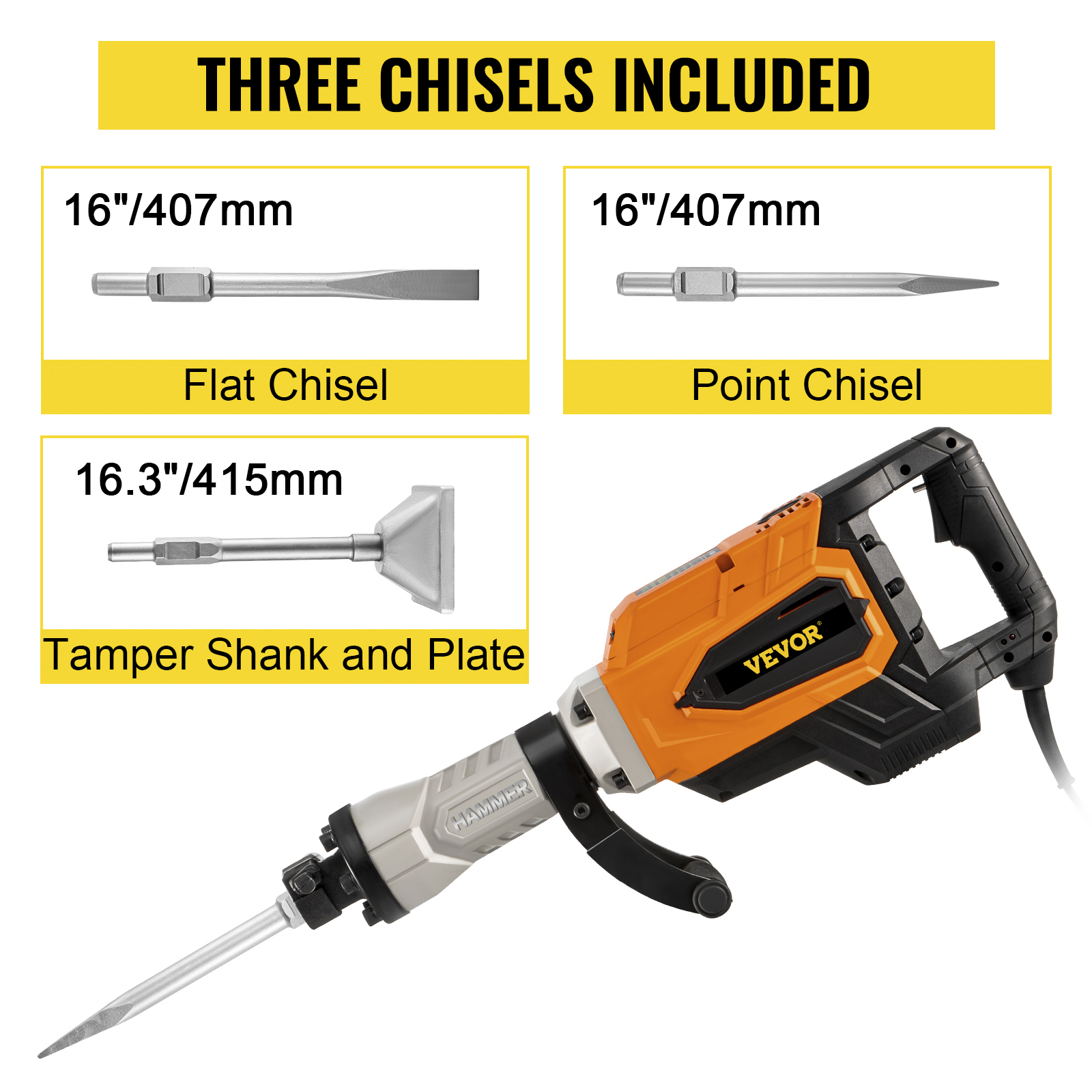 VEVOR Demolition Jack Hammer, 4500W 1800BPM, 11/8" Hex Heavy Duty