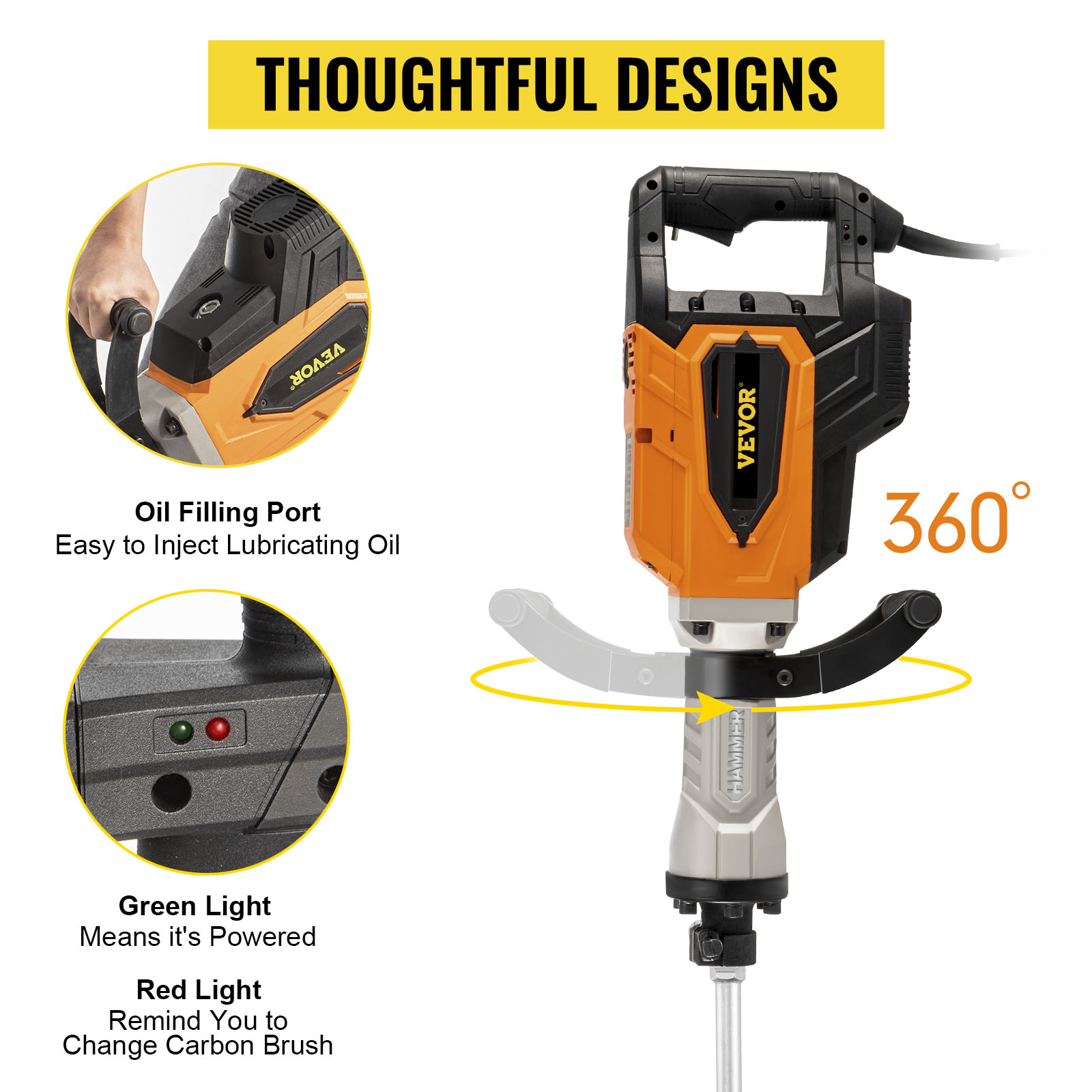 VEVOR Demolition Jack Hammer, 4500W 1800BPM, 11/8" Hex Heavy Duty