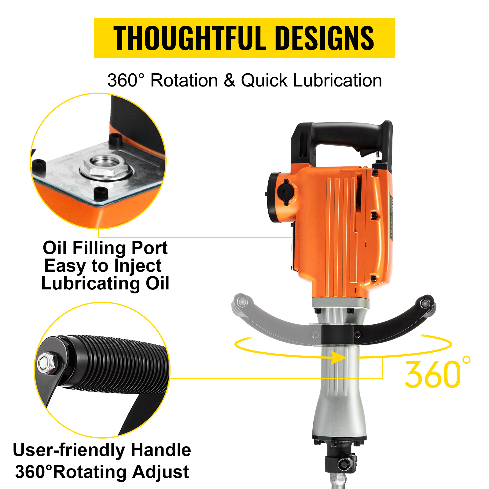 VEVOR Demolition Jack Hammer, 2600W 1800BPM, 11/8" Hex Heavy Duty