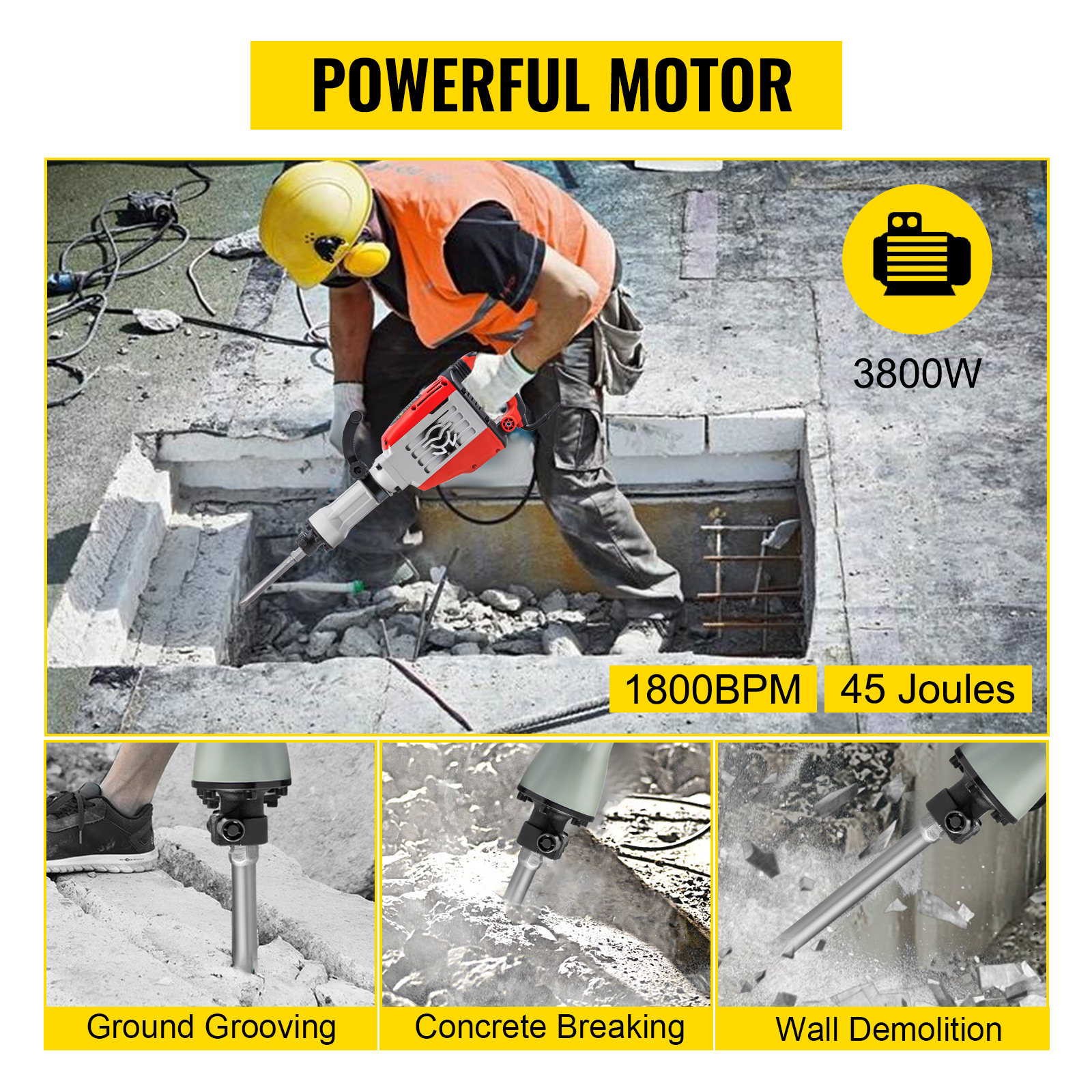 VONROC PRO Martello Demolitore 1200W - 6kg - Impatto - 2