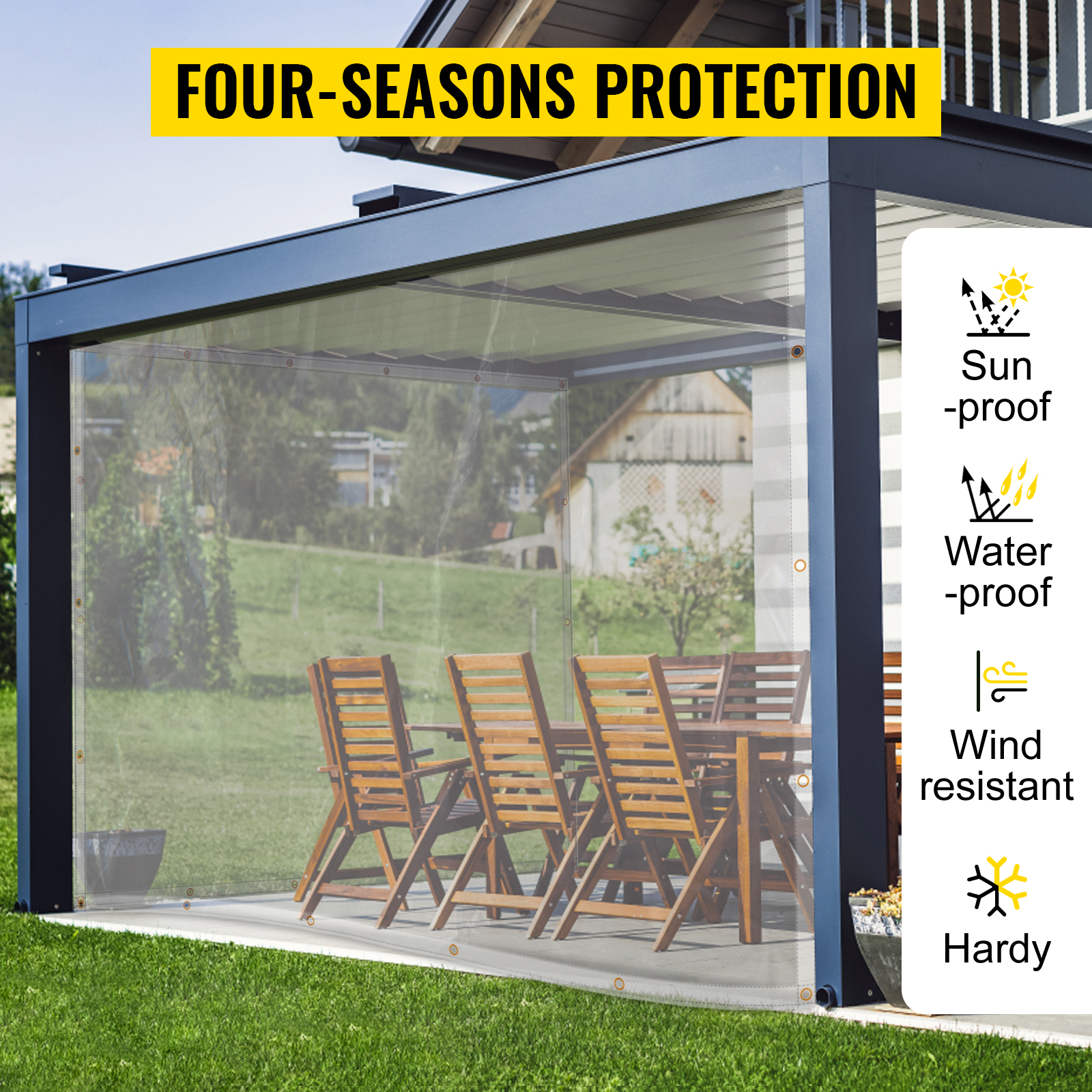 Lona transparente impermeable resistente con ojales de metal para el hogar,  jardín, exterior, cubierta de lona de plástico PVC de 15.87 oz/m² 0.014 in