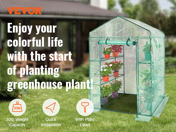 VEVOR Walk-in Green House, 4.6 x 2.4 x 6.7 ft, Greenhouse with Shelves ...