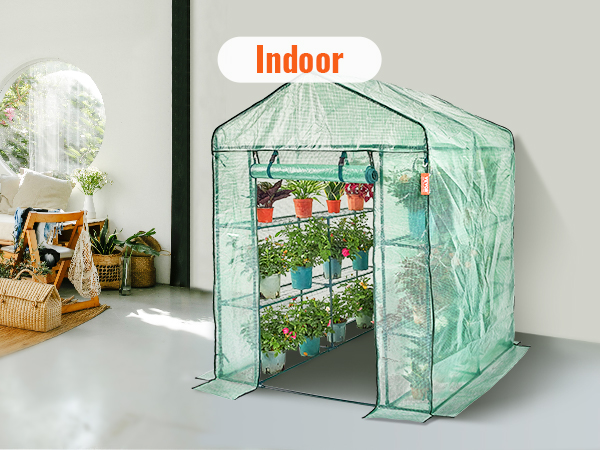 VEVOR Walk-in Green House, 4.6 x 4.6 x 6.6 ft Greenhouse with Shelves ...