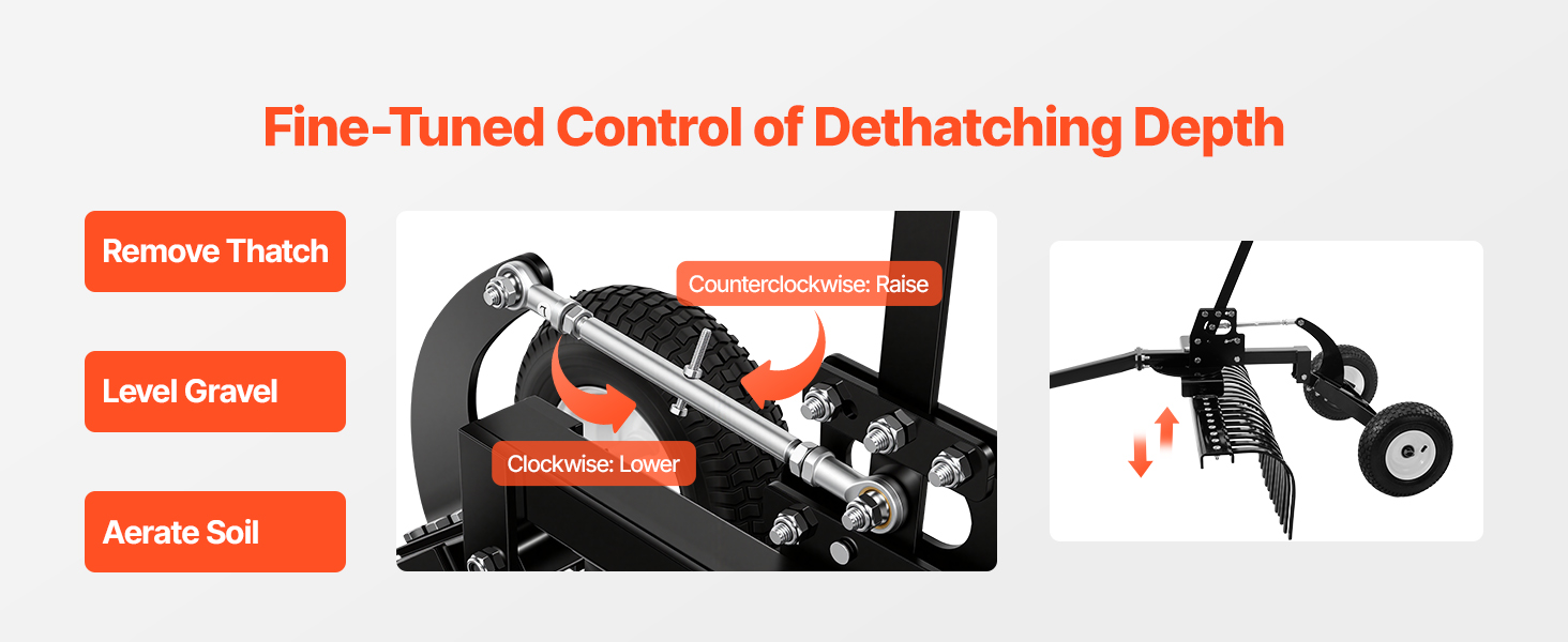 Vertikutierer Rasenrechen 1219mm 24 Zinken Höhen Winkelverstellung, ATV Traktor Tow Behind Landscape Rake A100 1.17w