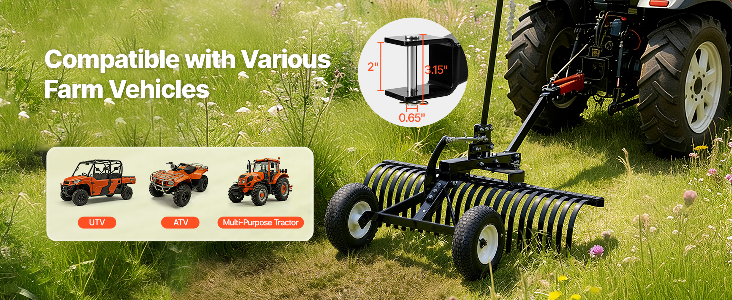 Vertikutierer Rasenrechen 1219mm 24 Zinken Höhen Winkelverstellung, ATV Traktor Tow Behind Landscape Rake A100 1.19w