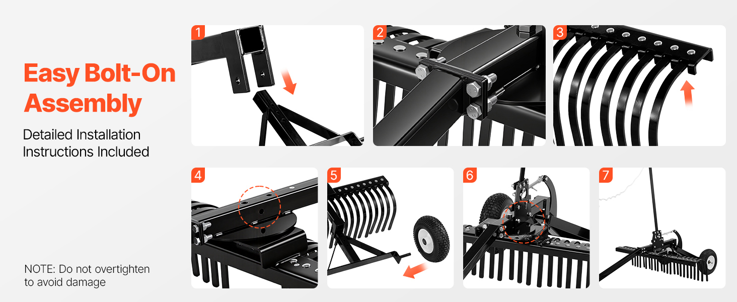 Vertikutierer Rasenrechen 1219mm 24 Zinken Höhen Winkelverstellung, ATV Traktor Tow Behind Landscape Rake A100 1.22w