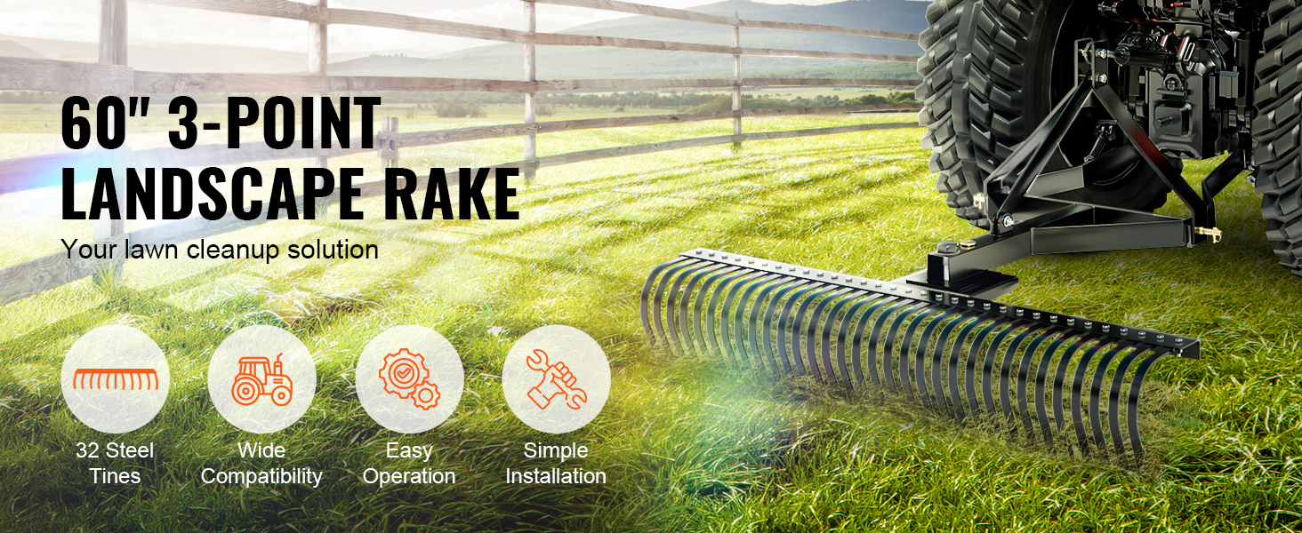 Vertikutierer 1525mm 32 Stahlzinken Rasenluefter Dreipunkt Gartenrechen Tow Behind Dethatcher A100 1.4w