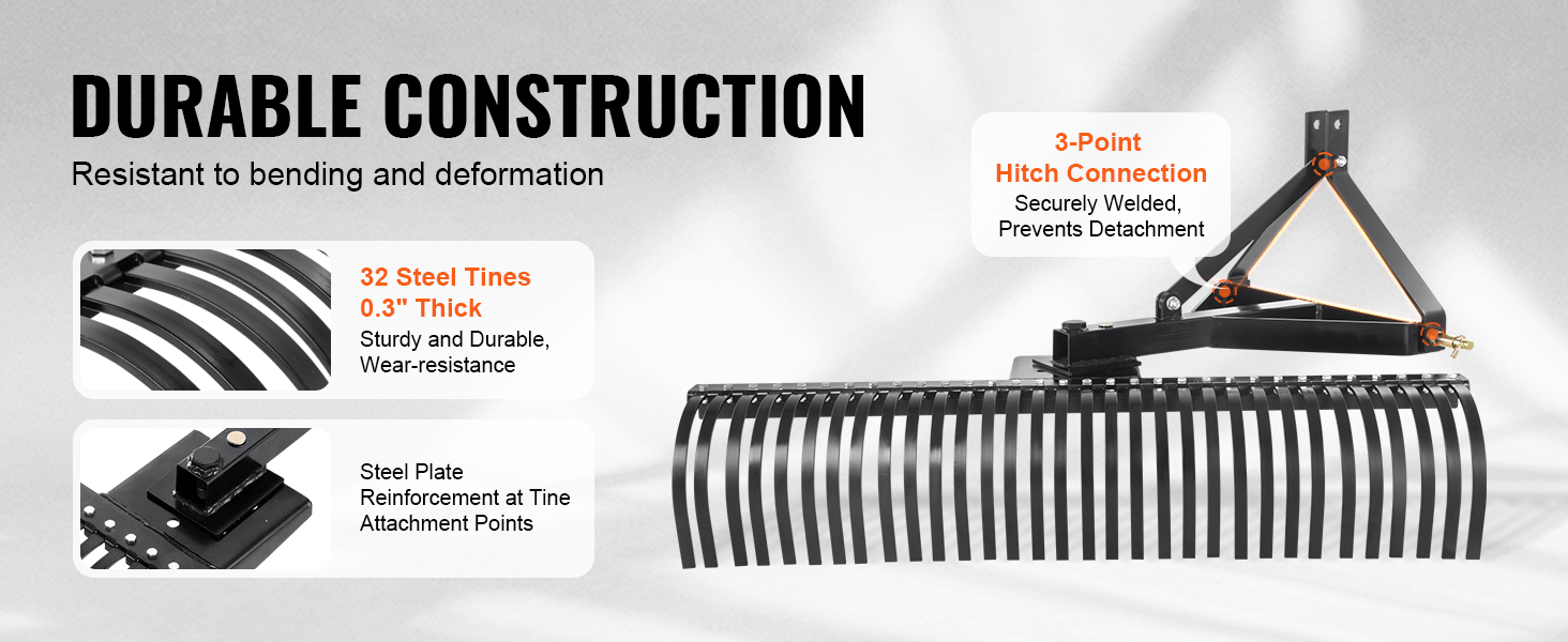 Vertikutierer 1525mm 32 Stahlzinken Rasenluefter Dreipunkt Gartenrechen Tow Behind Dethatcher A100 2.2w