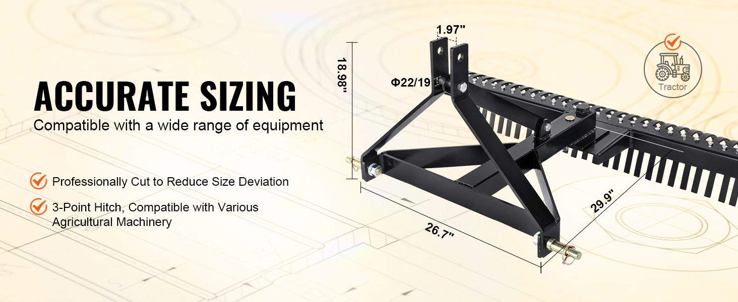 Vertikutierer 1525mm 32 Stahlzinken Rasenluefter Dreipunkt Gartenrechen Tow Behind Dethatcher A100 2.3w