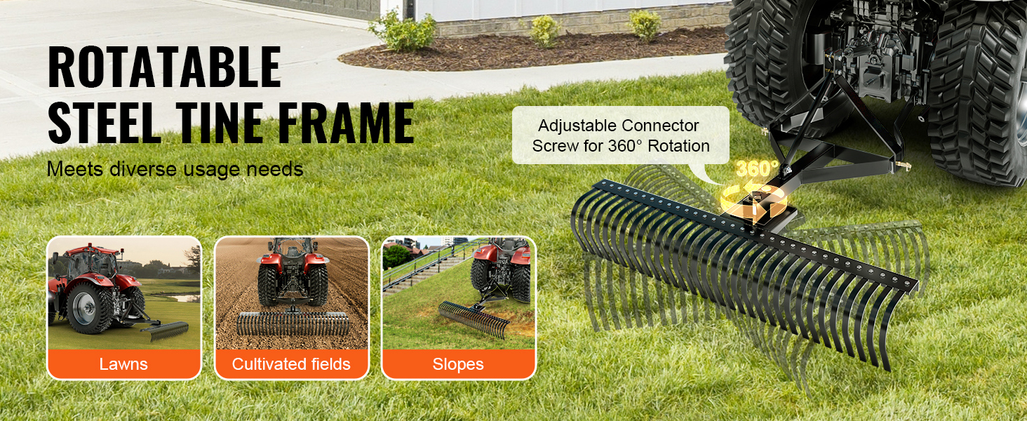 Vertikutierer 1525mm 32 Stahlzinken Rasenluefter Dreipunkt Gartenrechen Tow Behind Dethatcher A100 2.4w