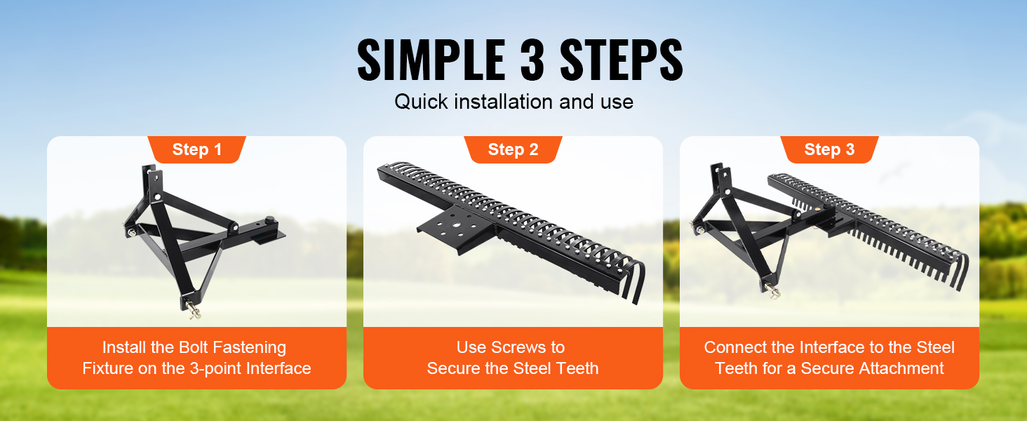 Vertikutierer 1525mm 32 Stahlzinken Rasenluefter Dreipunkt Gartenrechen Tow Behind Dethatcher A100 2.5w