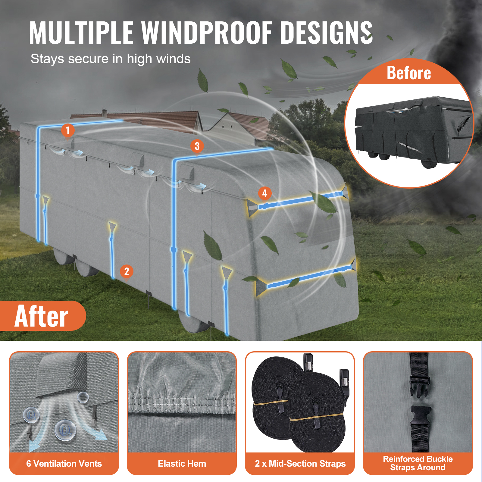 Travel Trailer RV Covers ClassA 18-40ft Motorhome Cover 4-Ply Nonwoven/Oxford - Picture 102 of 122