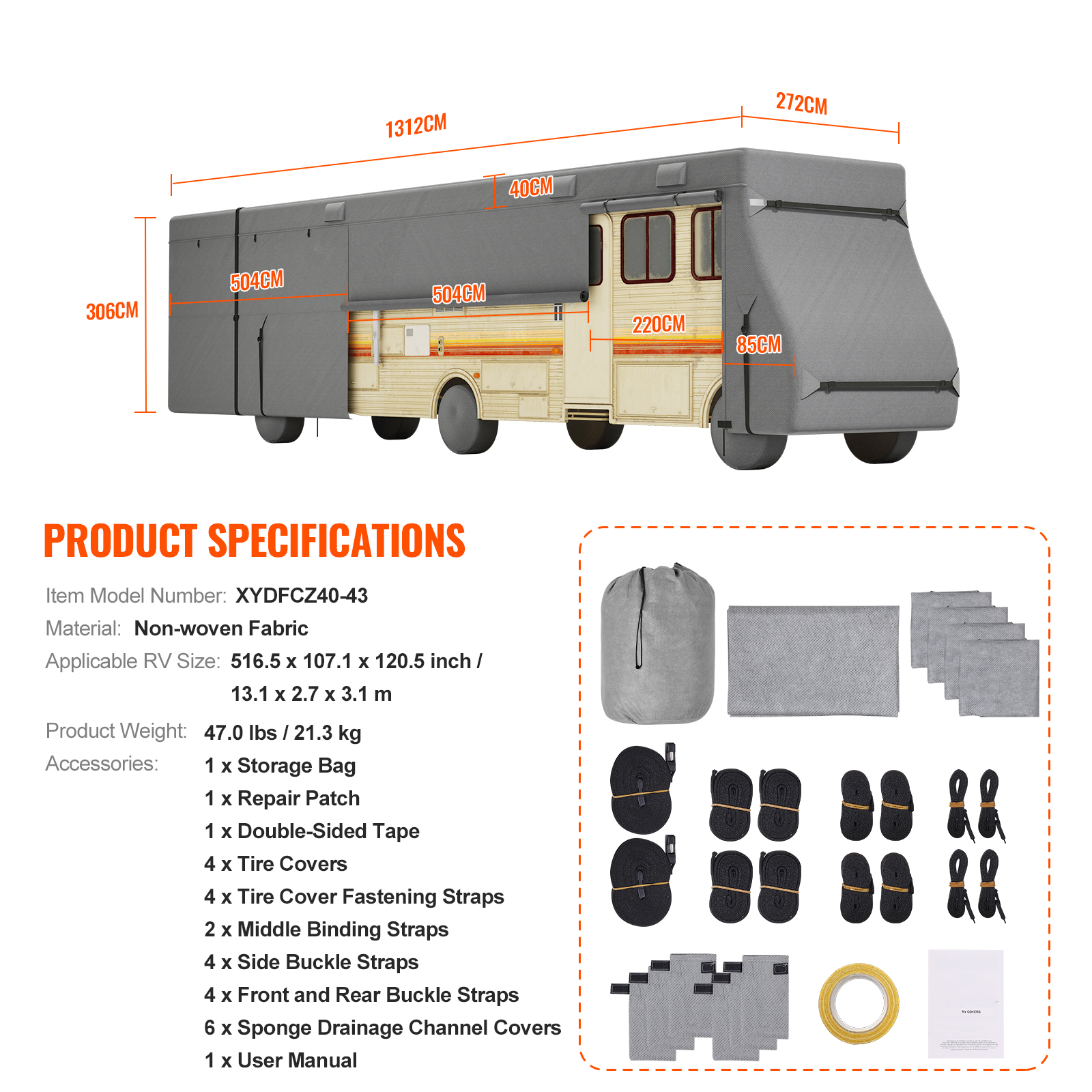 Travel Trailer RV Covers ClassA 18-40ft Motorhome Cover 4-Ply Nonwoven/Oxford - Picture 117 of 122