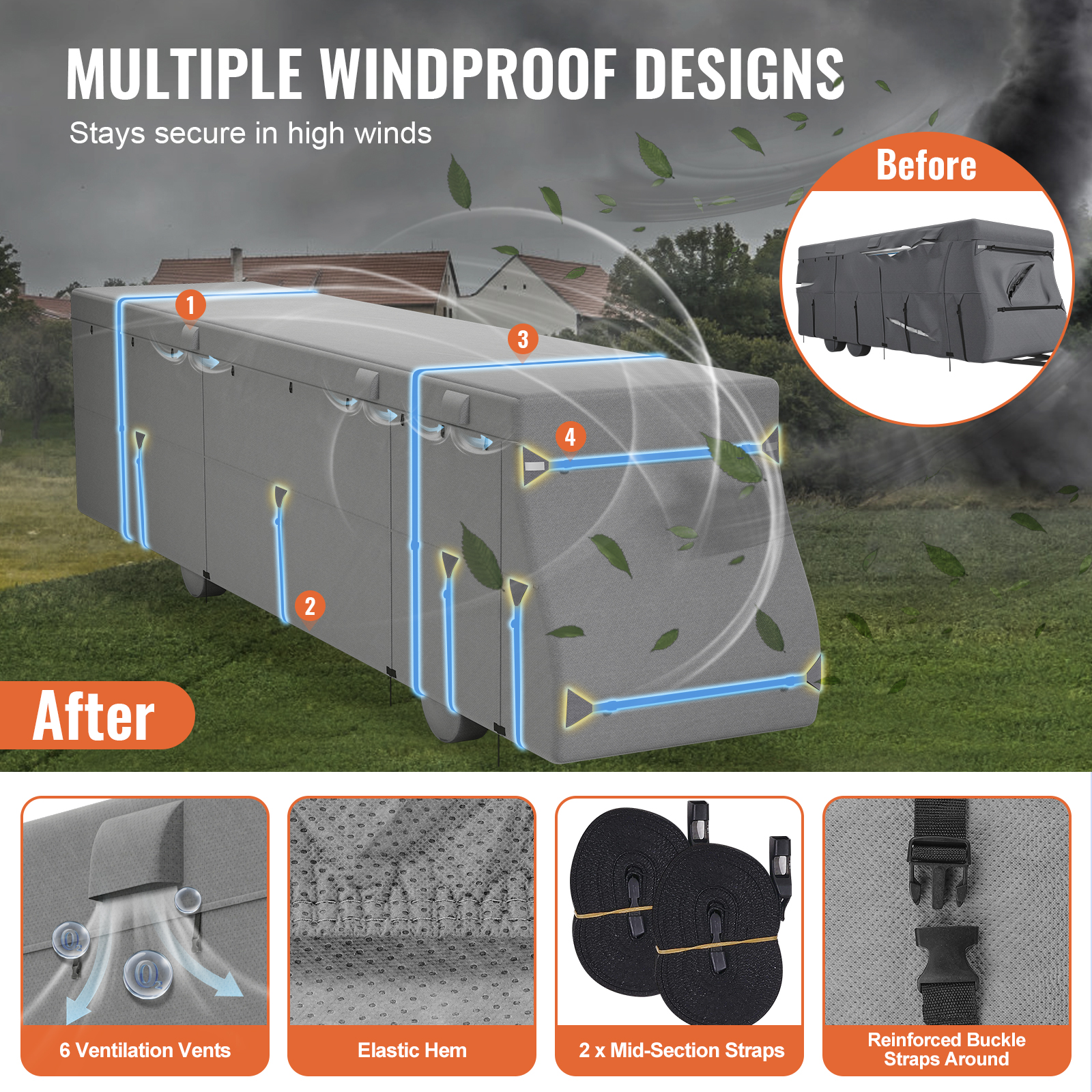 Travel Trailer RV Covers ClassA 18-40ft Motorhome Cover 4-Ply Nonwoven/Oxford - Picture 114 of 122