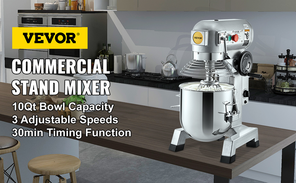 Commercial Food Stand Mixer,10 Qt,3 Rotation Speeds