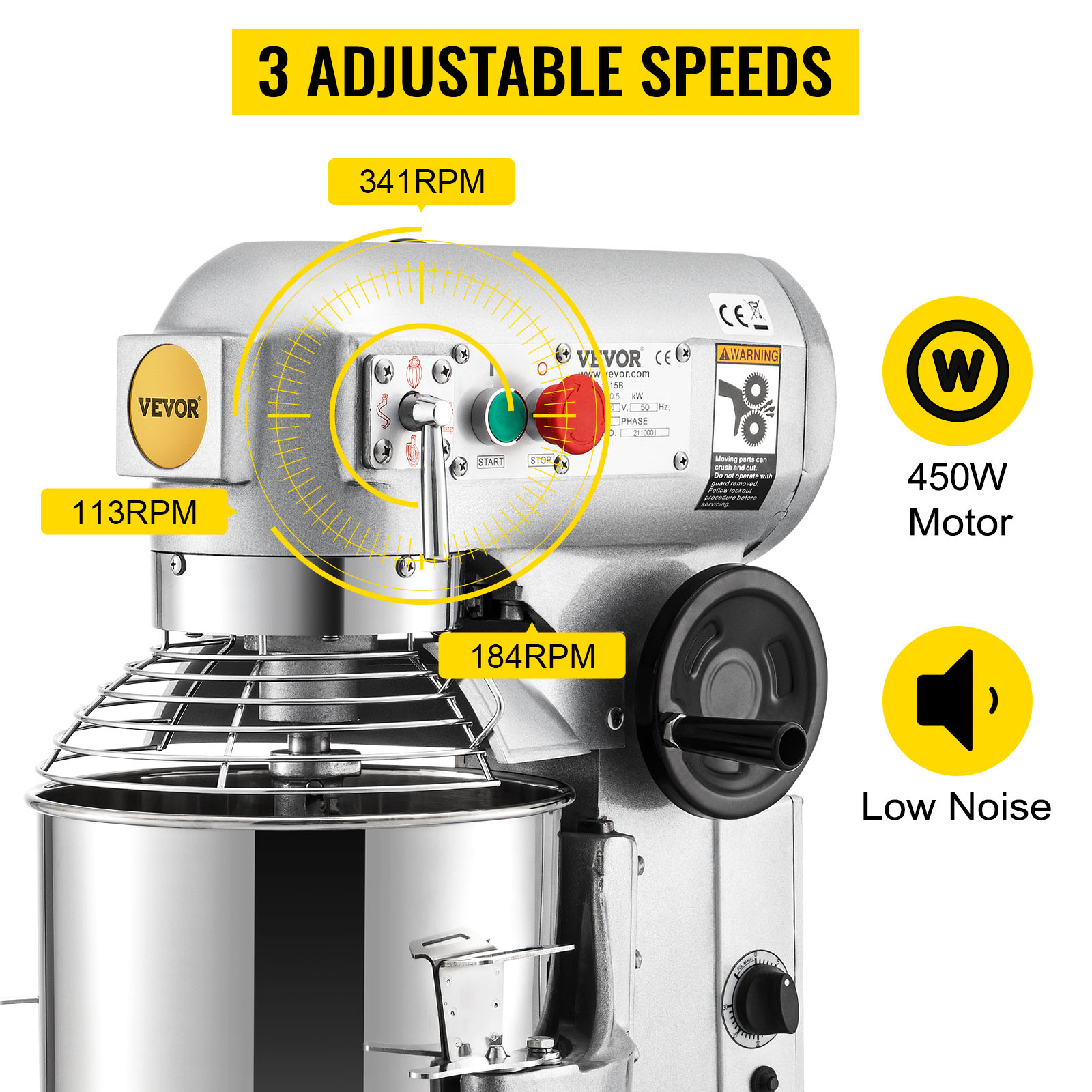 Commercial Food Stand Mixer,10 Qt,3 Rotation Speeds