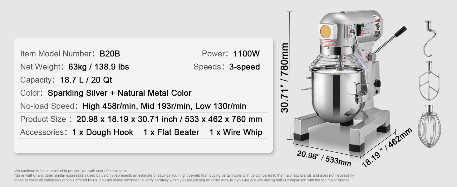 Commercial food mixer,18.7L,3-speed