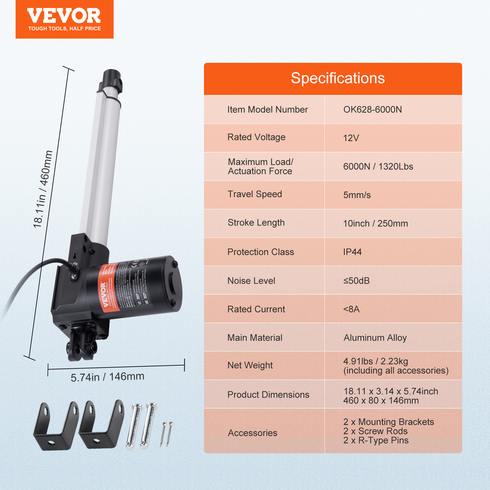 Actuador lineal VEVOR 1000-6000N accionamiento lineal DC motor lineal 150-500 mm - Imagen 129 de 170