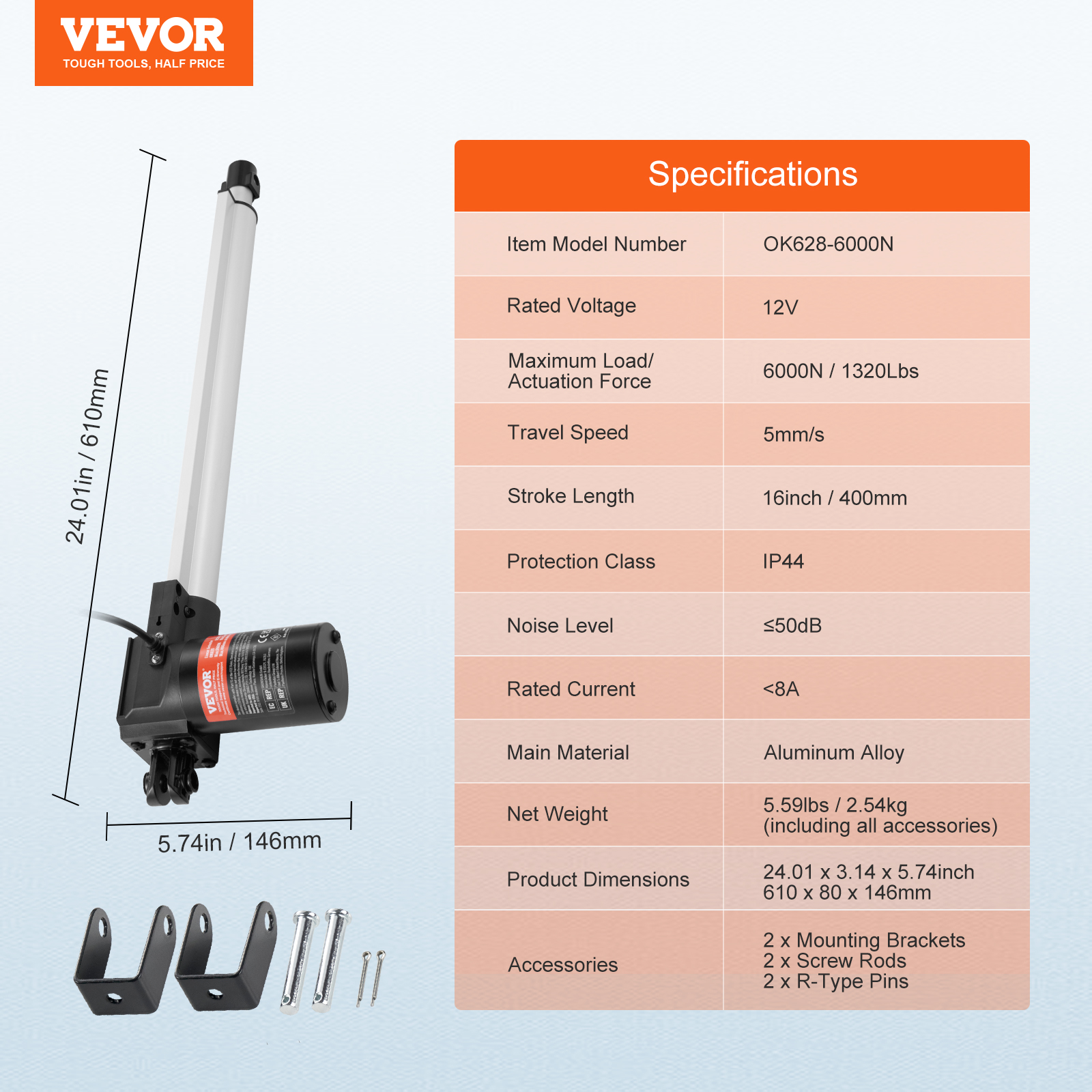 Actuador lineal VEVOR 1000-6000N accionamiento lineal DC motor lineal 150-500 mm - Imagen 153 de 170