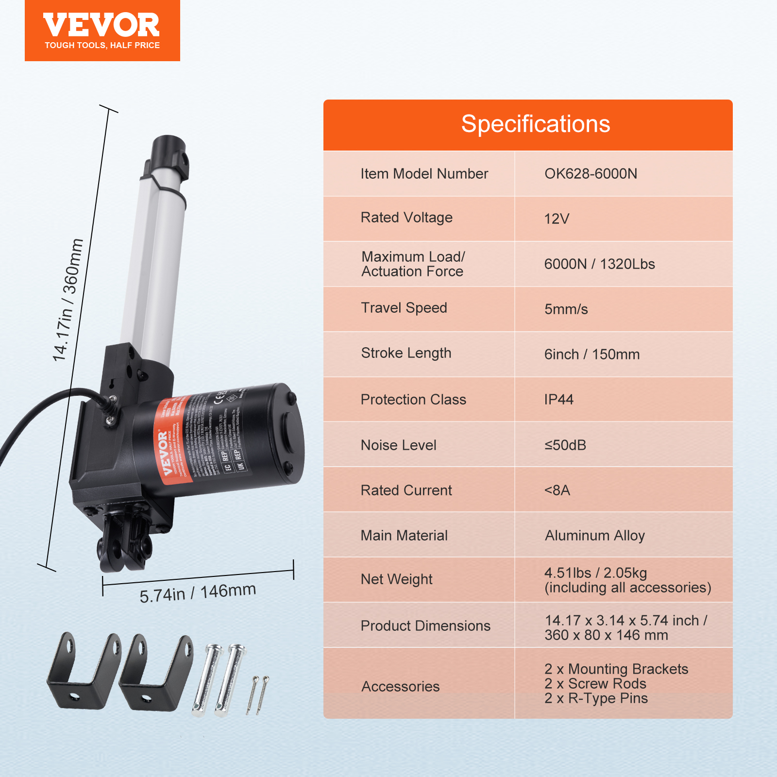 Actuador lineal VEVOR 1000-6000N accionamiento lineal DC motor lineal 150-500 mm - Imagen 105 de 170