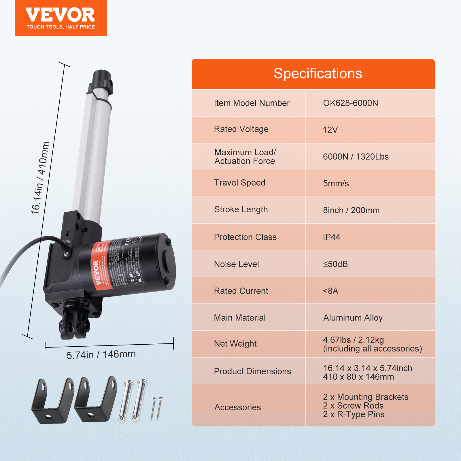 Actuador lineal VEVOR 1000-6000N accionamiento lineal DC motor lineal 150-500 mm - Imagen 117 de 170
