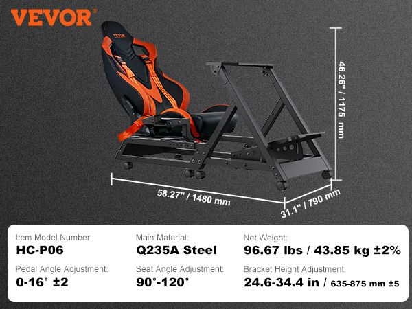 VEVOR Gamesitz 600–755mm Spielsitz aus Stahlrahmen und PVC