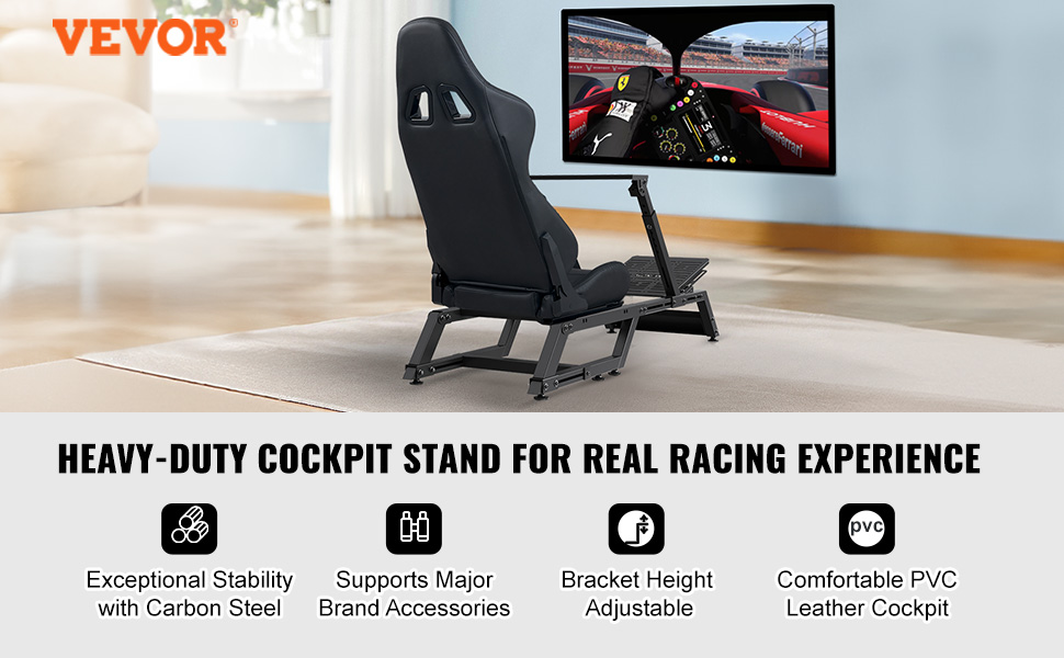 VEVOR VEVOR Soporte para volante de carreras plegable para Logitech,  Thrustmaster, Fanatec, Hori, Mad Catz, simulador de conducción de acero al  carbono, pedal ajustable y asiento de modo dual, se adapta a