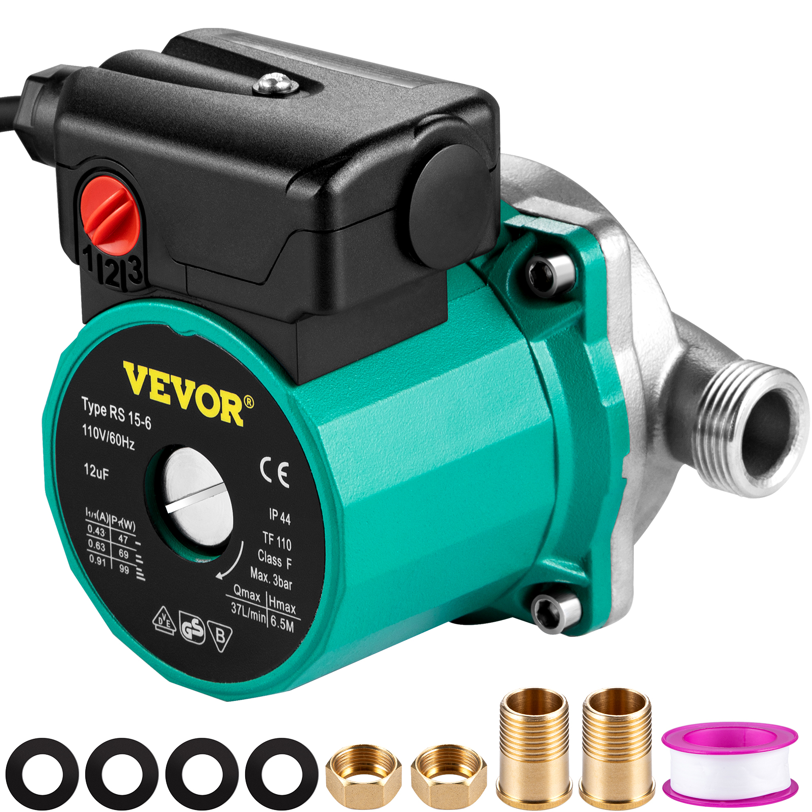 NPT 3/4'' Automatic Water Circulation Pump 3-Speed Domestic Pump 110-120V 3.9ft 