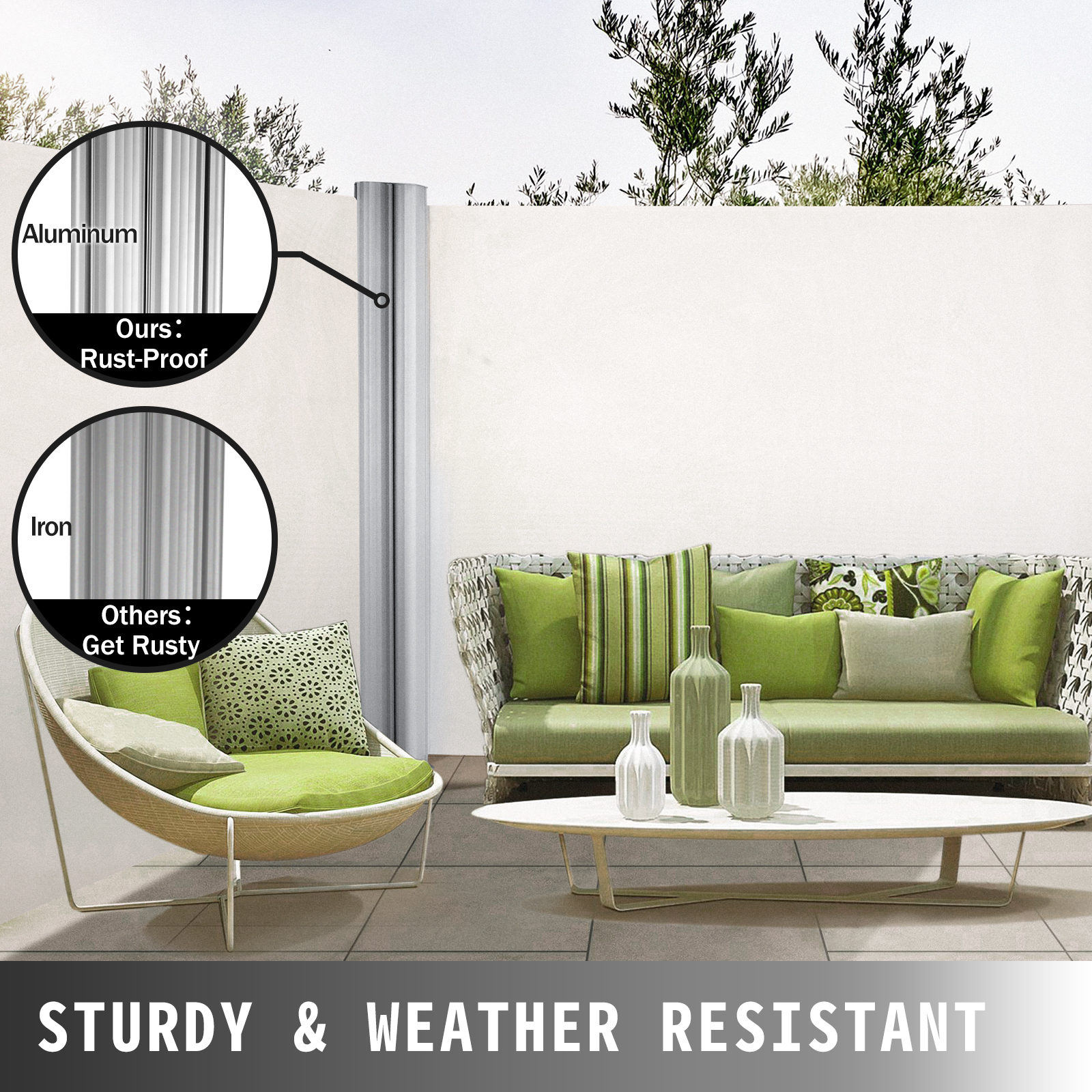 VEVOR Terrassen Windschutz 160 x 600 cm Rollo Seitenmarkise ausziehbar  Cremeweiß für den privaten oder gewerblichen Gebrauch
