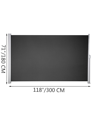 VEVOR Retractable Side Awning 118" x 71", Retractable Patio Screen Waterproof, Retractable Room Divider Black for Privacy, Garden, Outdoor, Patio and Terrace
