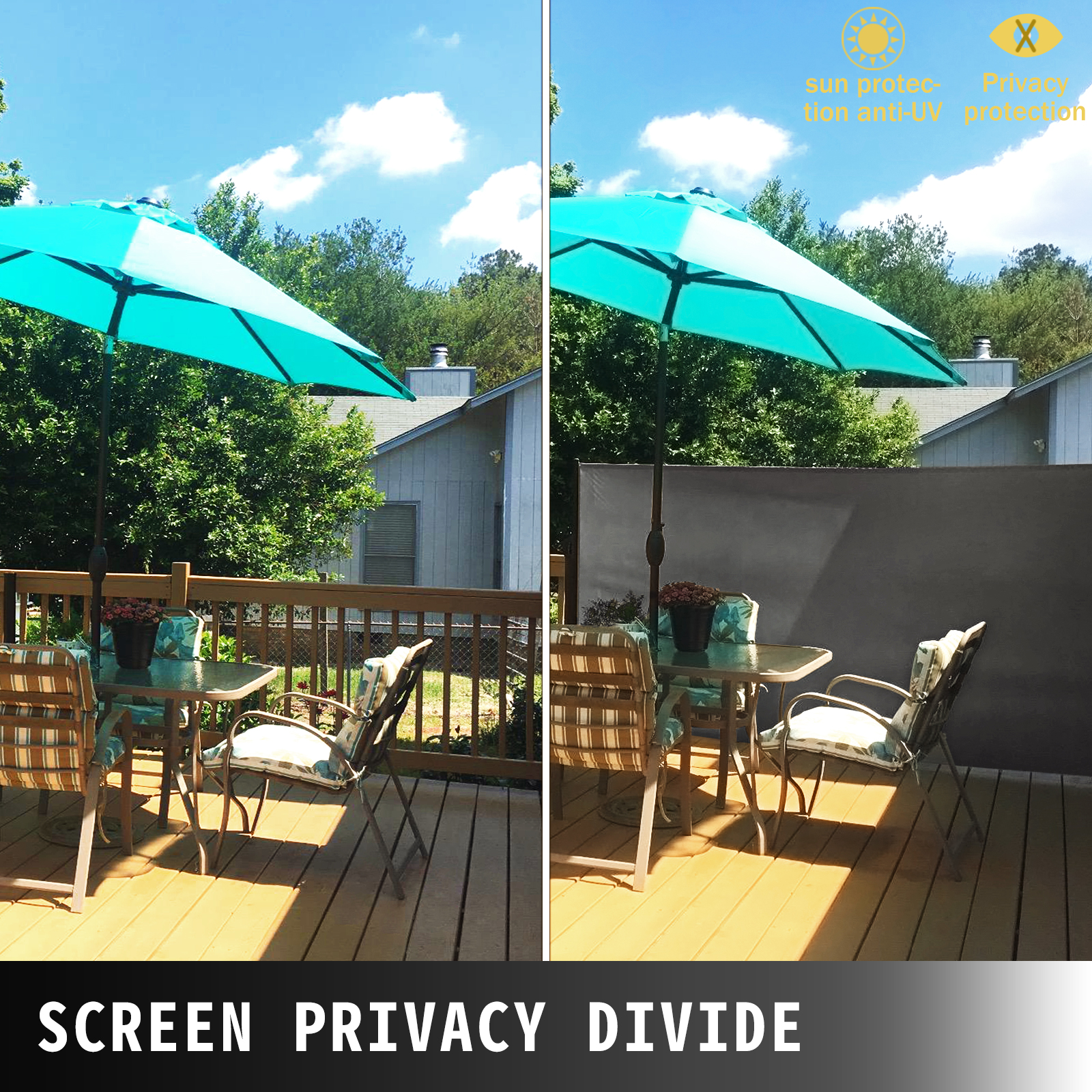 VEVOR Retractable Side Awning, 71''118'' Full Aluminum Rust-Proof Outdoor Privacy Screen, Folding Room Divider Fence & Wind Screen for Patio Sun Shade, Backyard, Balcony, Roof Terraces and Pools, Grey