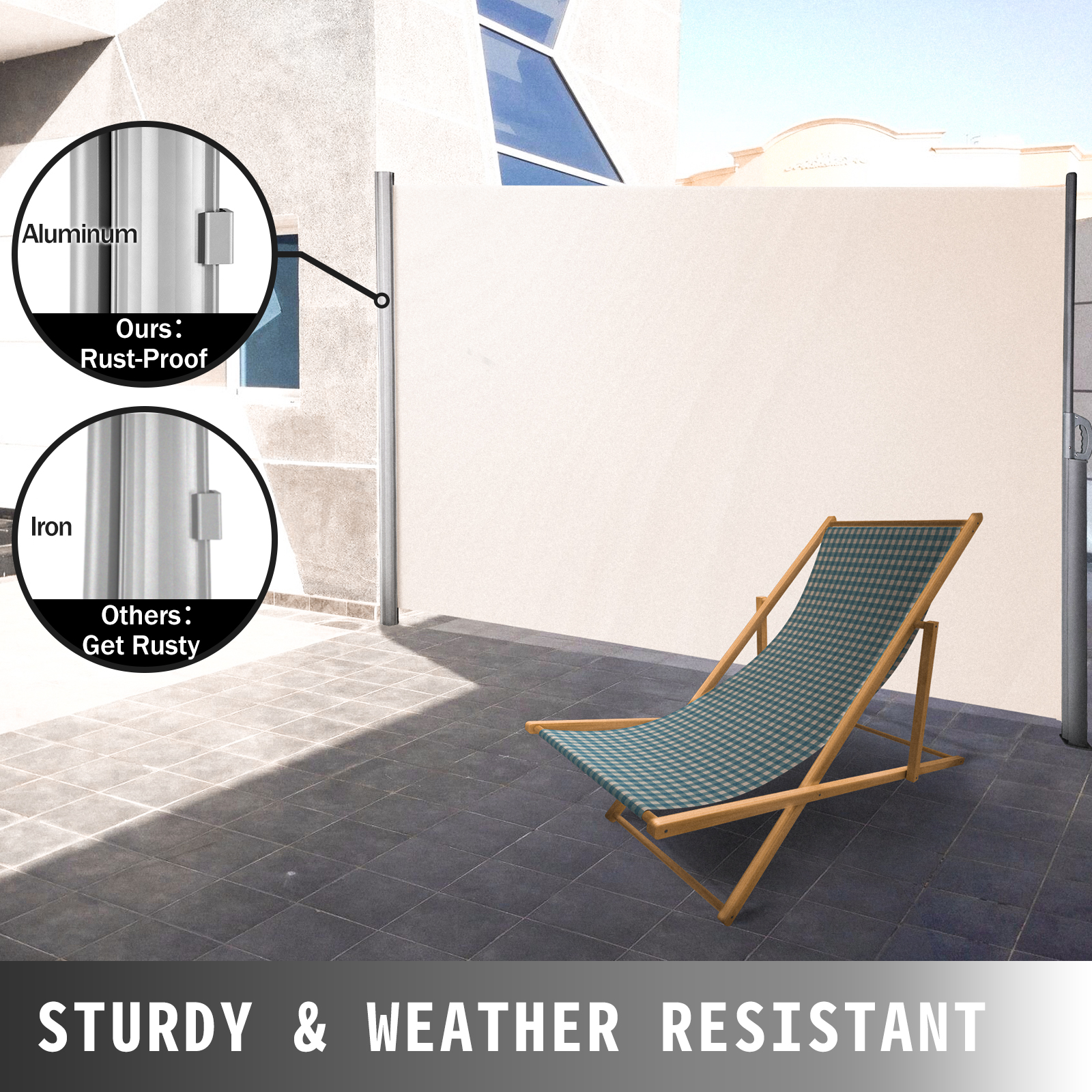 VEVOR Terrassen Windschutz Rollo 160 x 300 cm Cremeweiß Seitenmarkise  ausziehbar für den privaten oder gewerblichen Gebrauch
