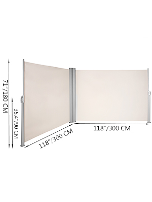 VEVOR Patio Szélfogó 180 x 600 cm krémszínű fehér redőnyös oldalsó napellenző kihúzható magán- vagy kereskedelmi használatra