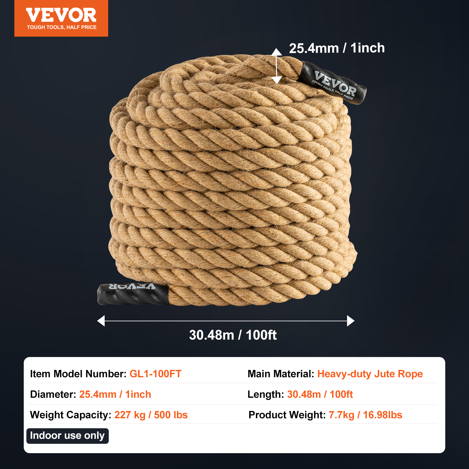 VEVOR 10FT-100FT Gym Climbing Rope Fitness Strength Training Rope Home Exercise