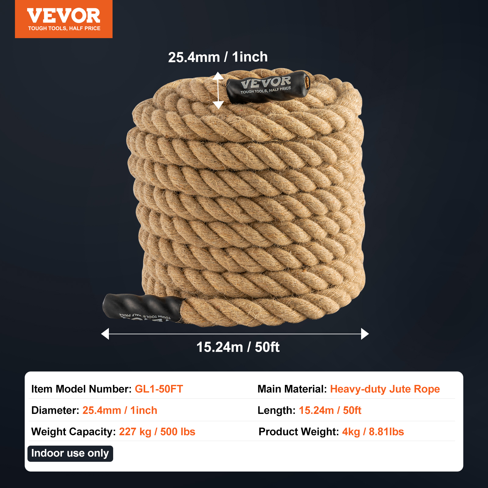 VEVOR 10FT-100FT Gym Climbing Rope Fitness Strength Training Rope Home Exercise