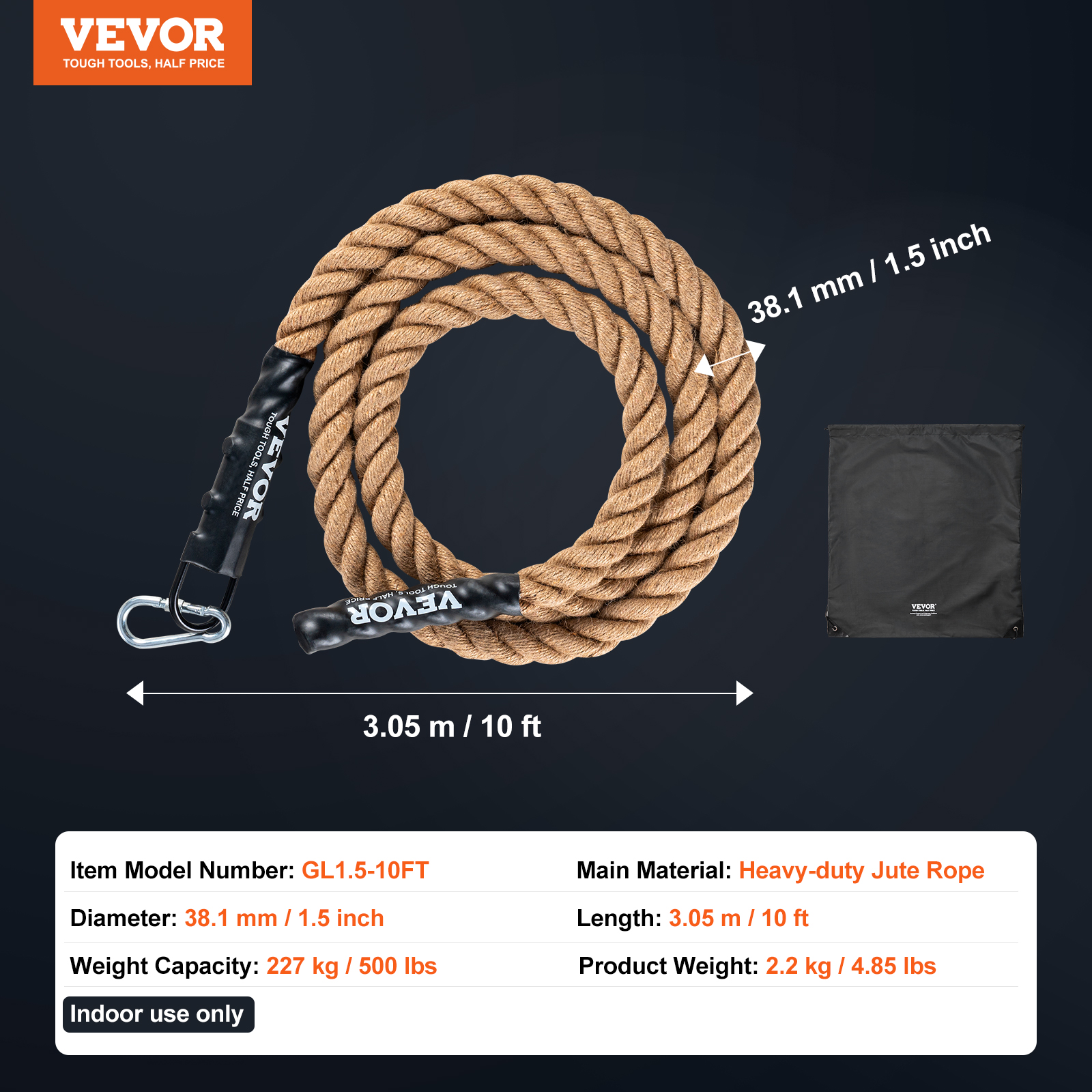 VEVOR 10FT-100FT Gym Climbing Rope Fitness Strength Training Rope Home Exercise