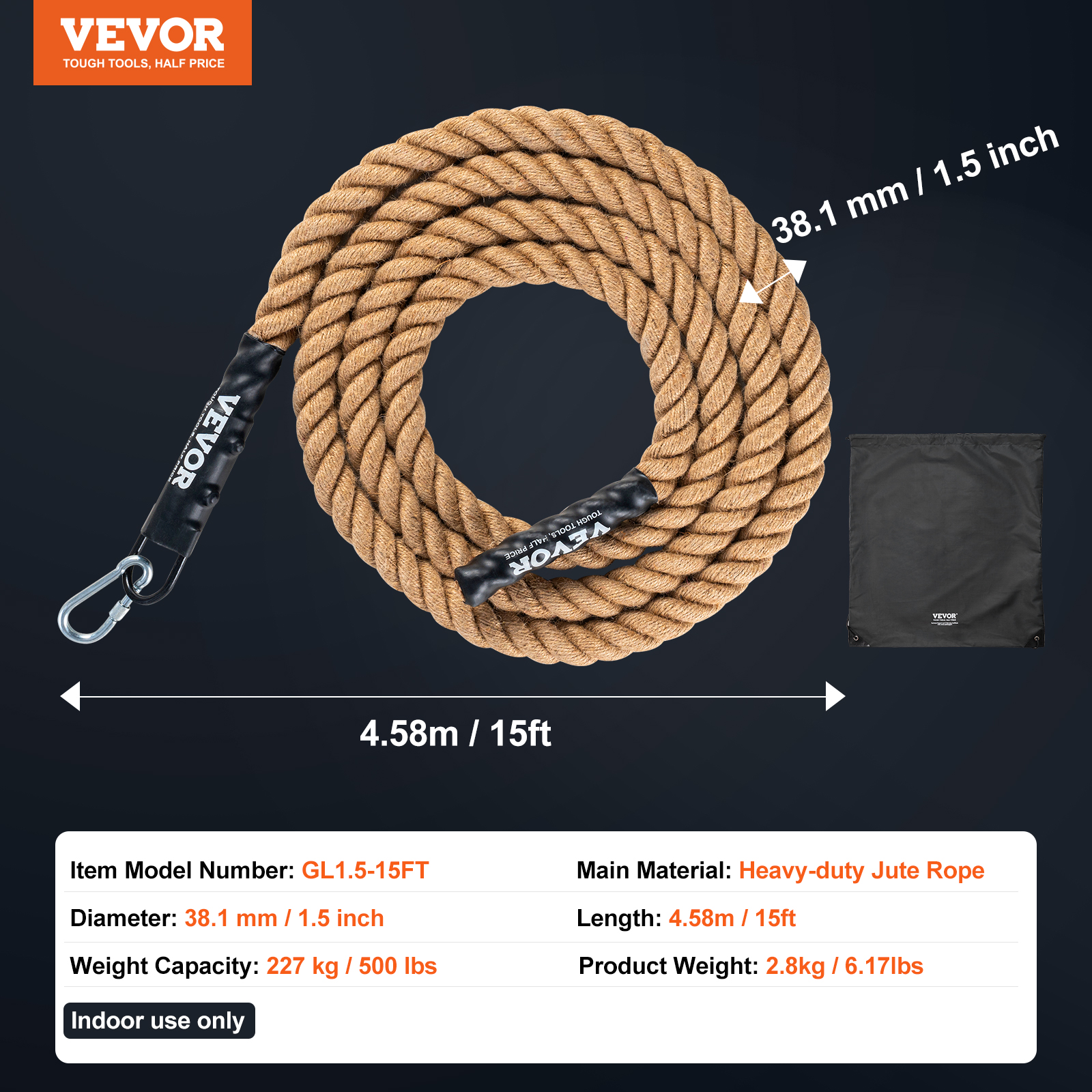 VEVOR 10FT-100FT Gym Climbing Rope Fitness Strength Training Rope Home Exercise