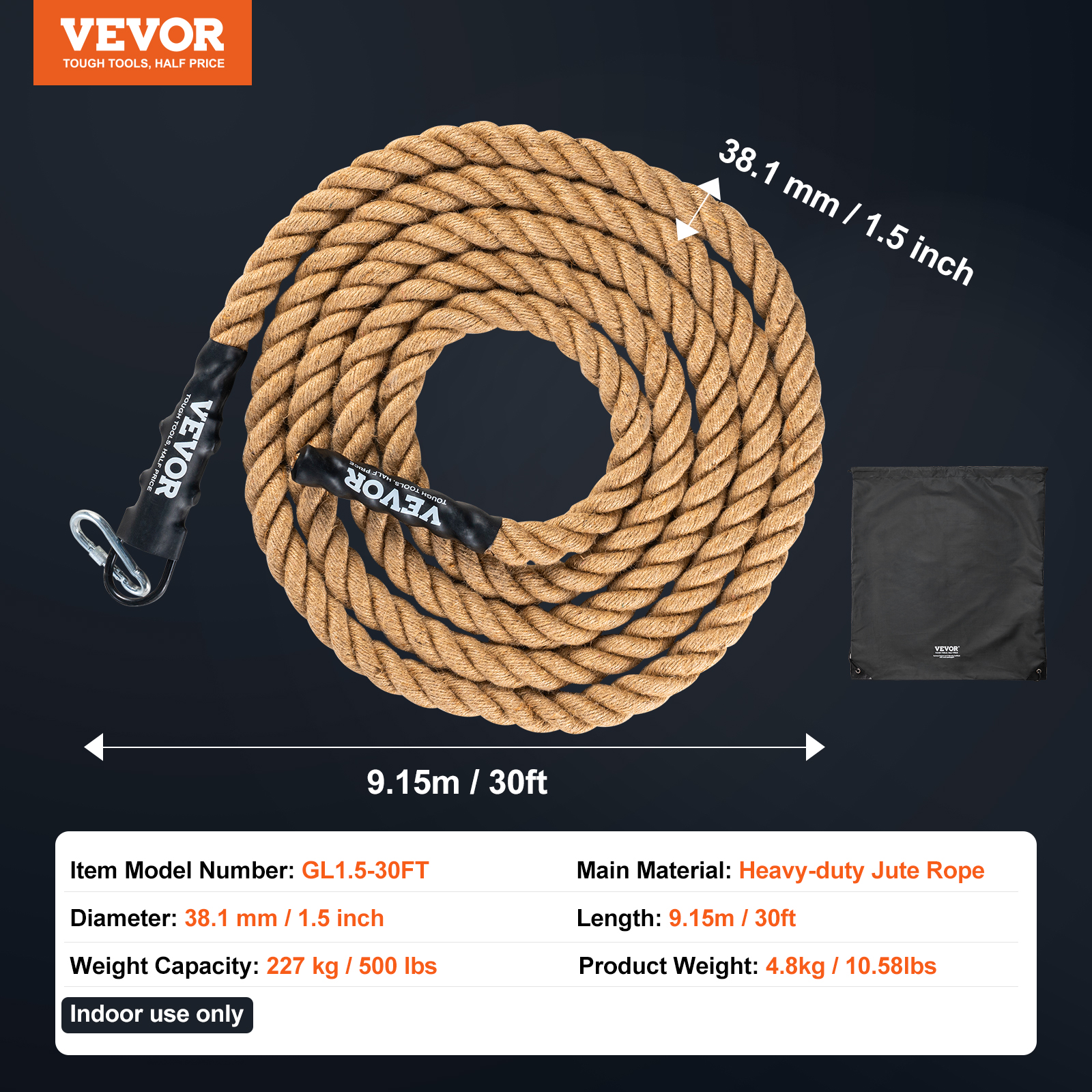 VEVOR 10FT-100FT Gym Climbing Rope Fitness Strength Training Rope Home Exercise