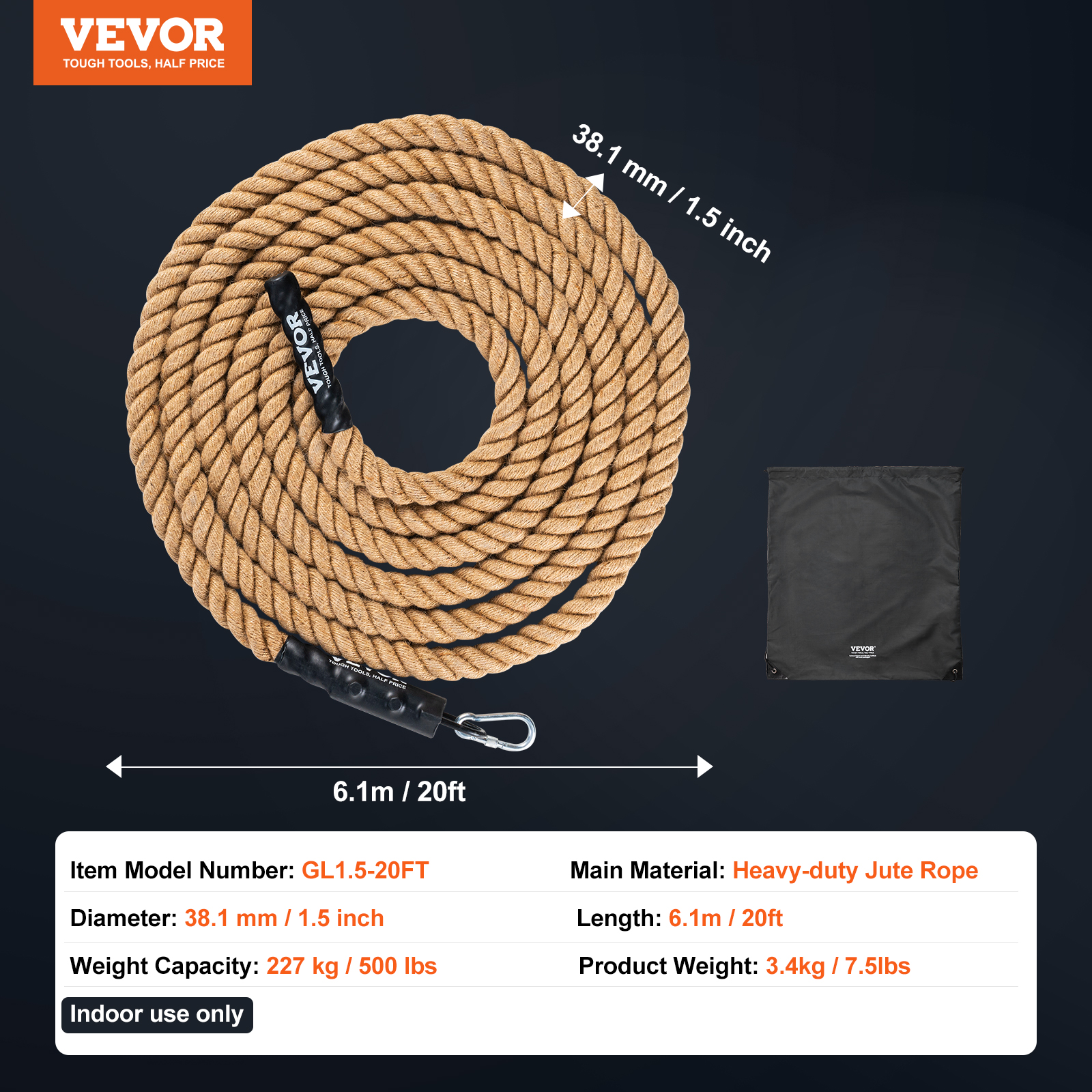 VEVOR 10FT-100FT Gym Climbing Rope Fitness Strength Training Rope Home Exercise