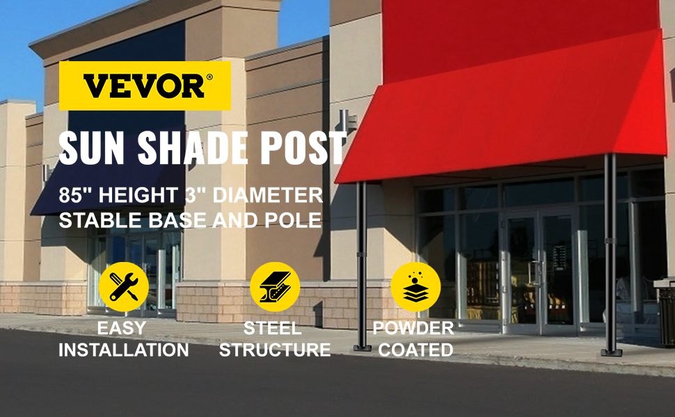 VEVOR Sun Shade Post Sail Pole 85" Shade Sail Post 3" Diameter Steel