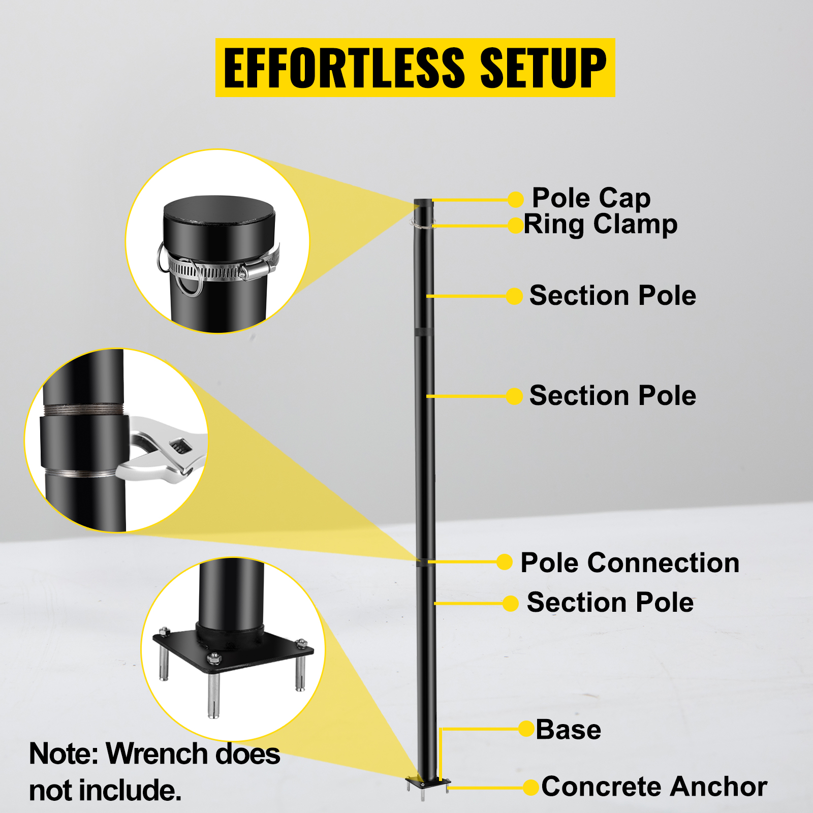 VEVOR Sun Shade Post, 114" Shade Sail Post, 3" Diameter Sail Pole