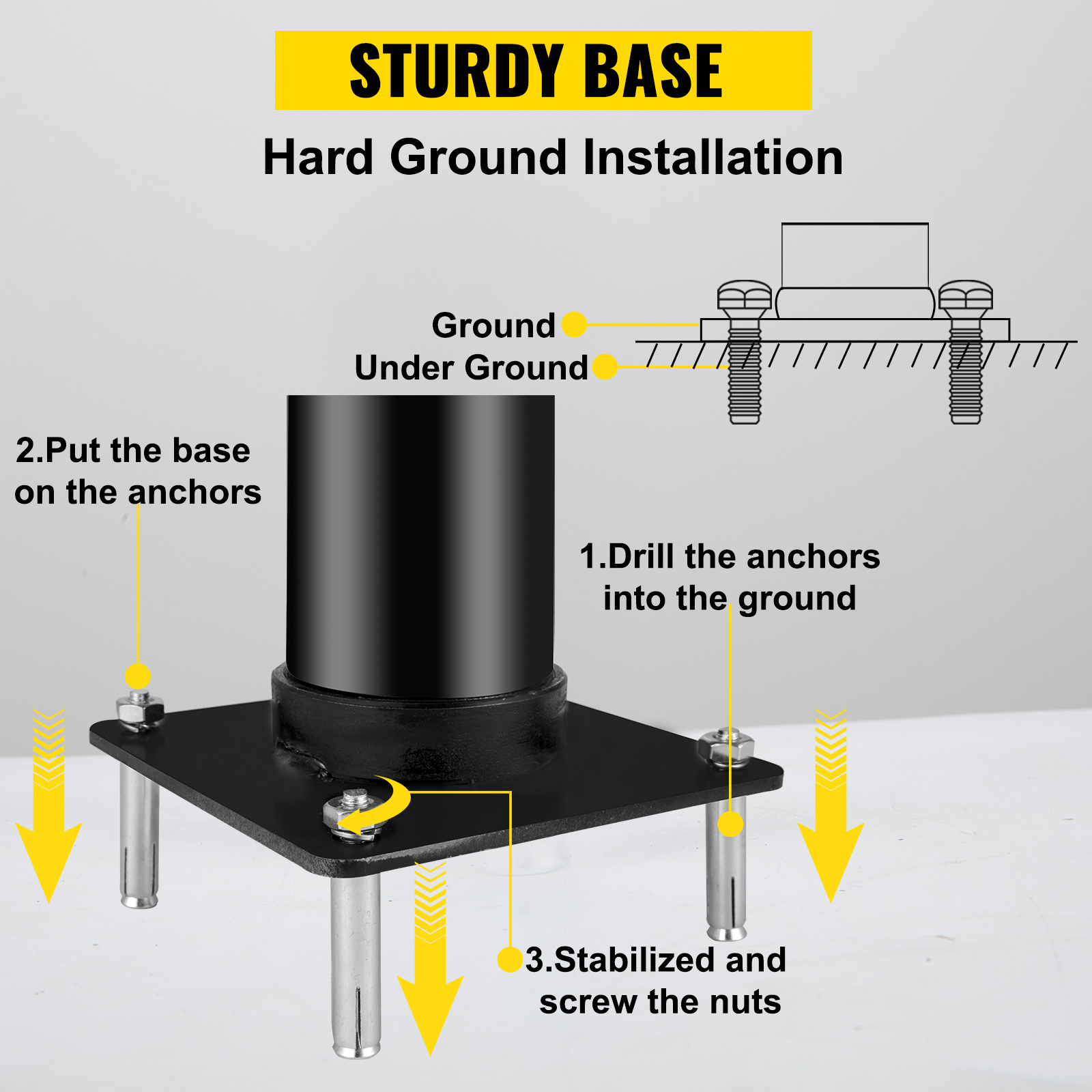 VEVOR Sun Shade Post, 114" Shade Sail Post, 3" Diameter Sail Pole