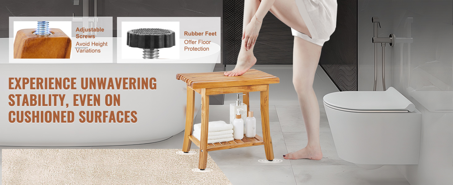 VEVOR Teak Shower Bench, 20 x 14.3 x 17.9 in, Waterproof Wood Shower
