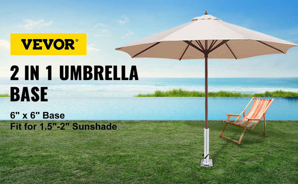 VEVOR Umbrella Base, 2 in 1 Heavy Duty Umbrella Stand, Aluminum Umbrella's  Holder Stand with 6 x 6 Base, Patio Umbrella Stand with 18.5 Height
