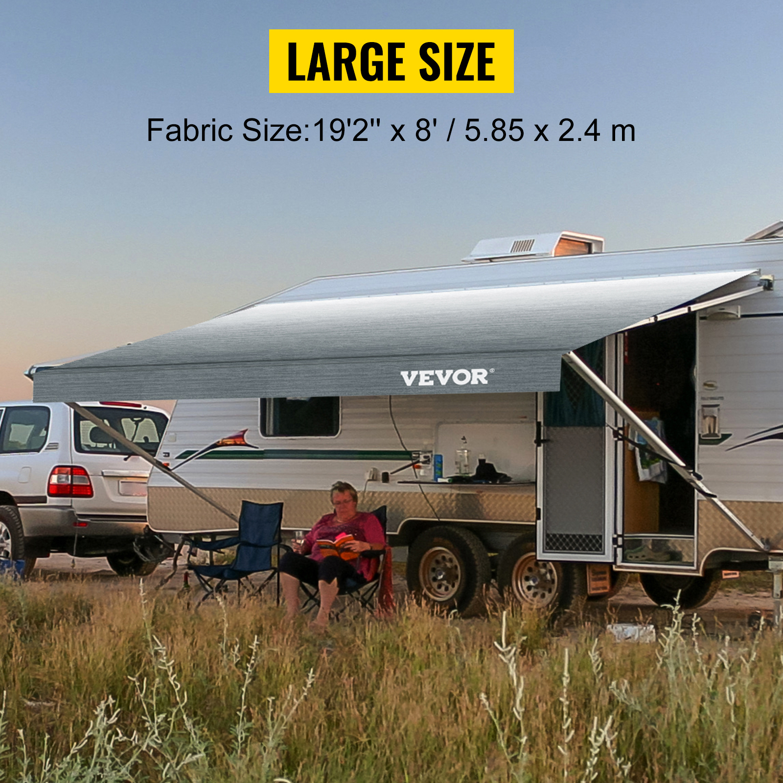 VEVOR RV Awning, Awning Replacement Fabric 20 FT, Gray Fade RV Awning Replacement, 15oz Vinyl Material Replacement Awning, Sun Shade and Waterproof Camper Fabric Size: 19 ft 2 in