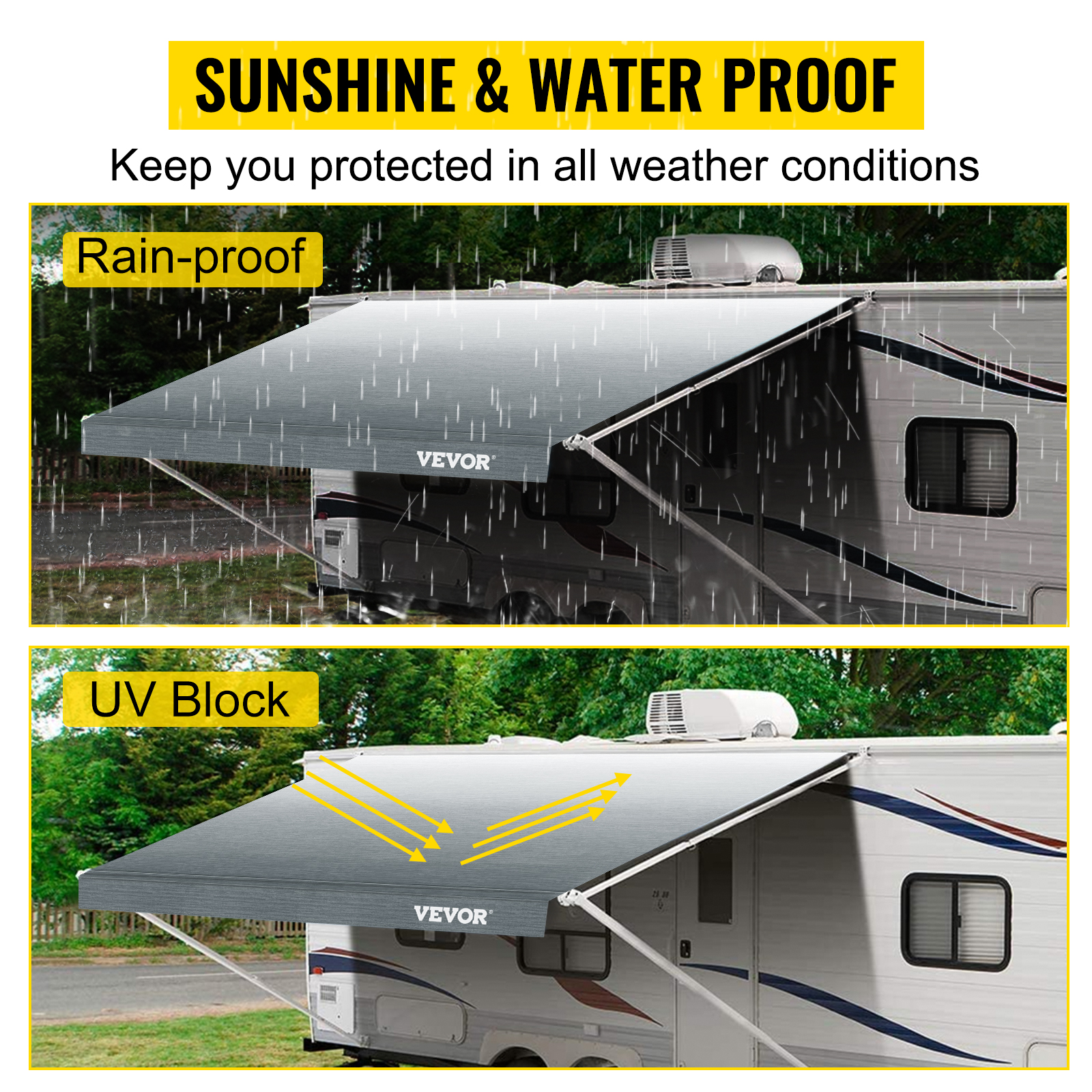 VEVOR RV Awning, Awning Replacement Fabric 13 ft 2 in, Gray Fade RV