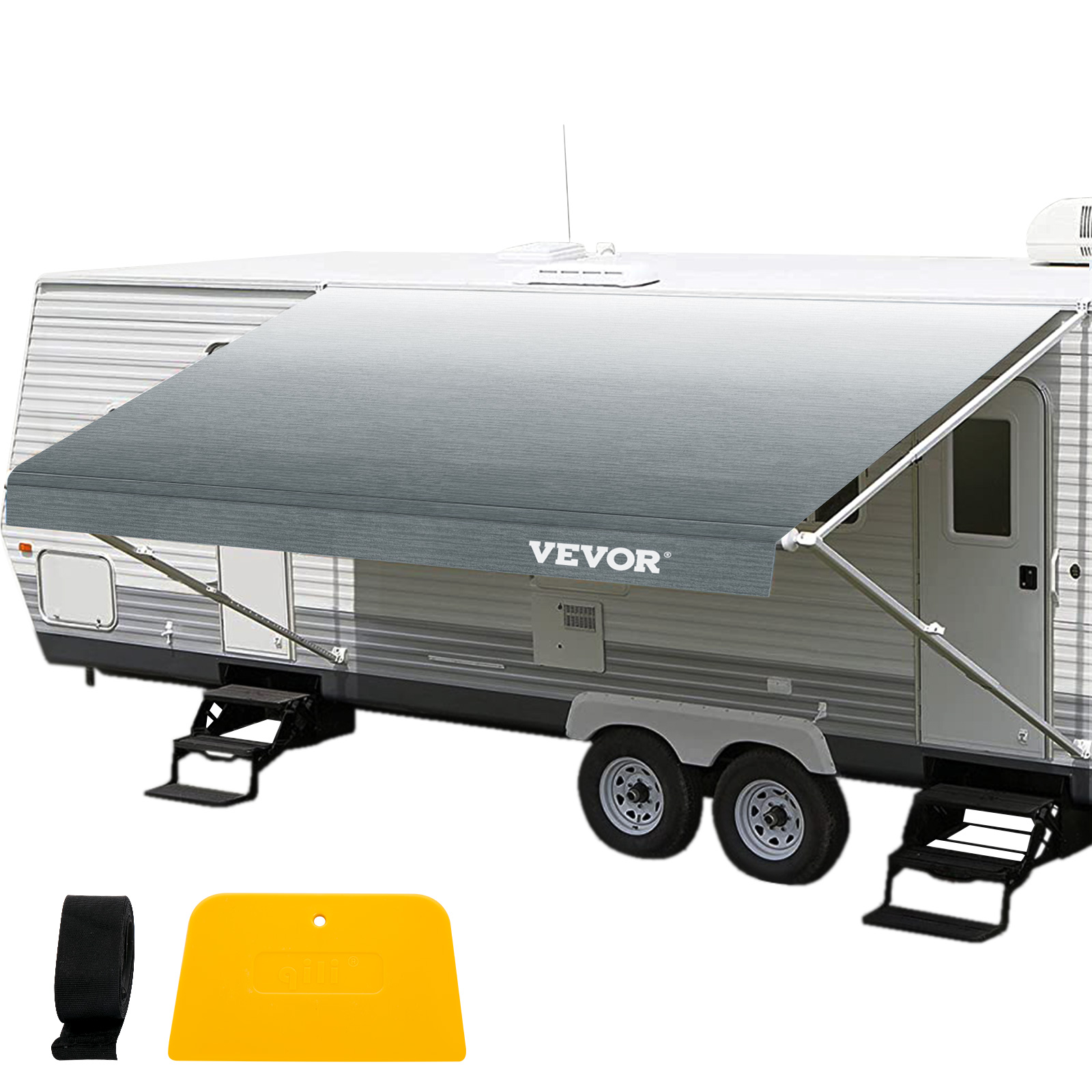 VEVOR RV Awning, Awning Replacement Fabric 21 FT, Gray Fade RV Awning